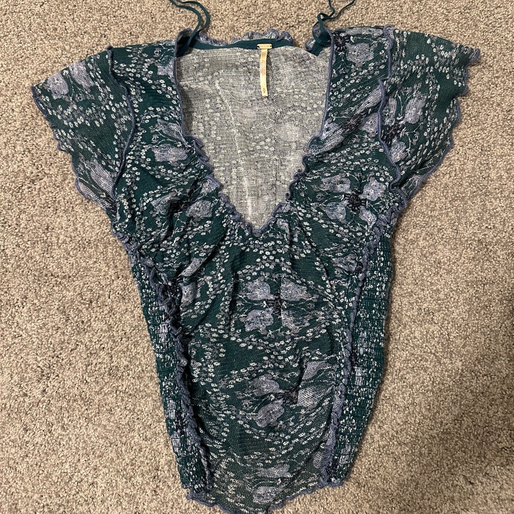 Free People Dark Green Floral Bodysuit